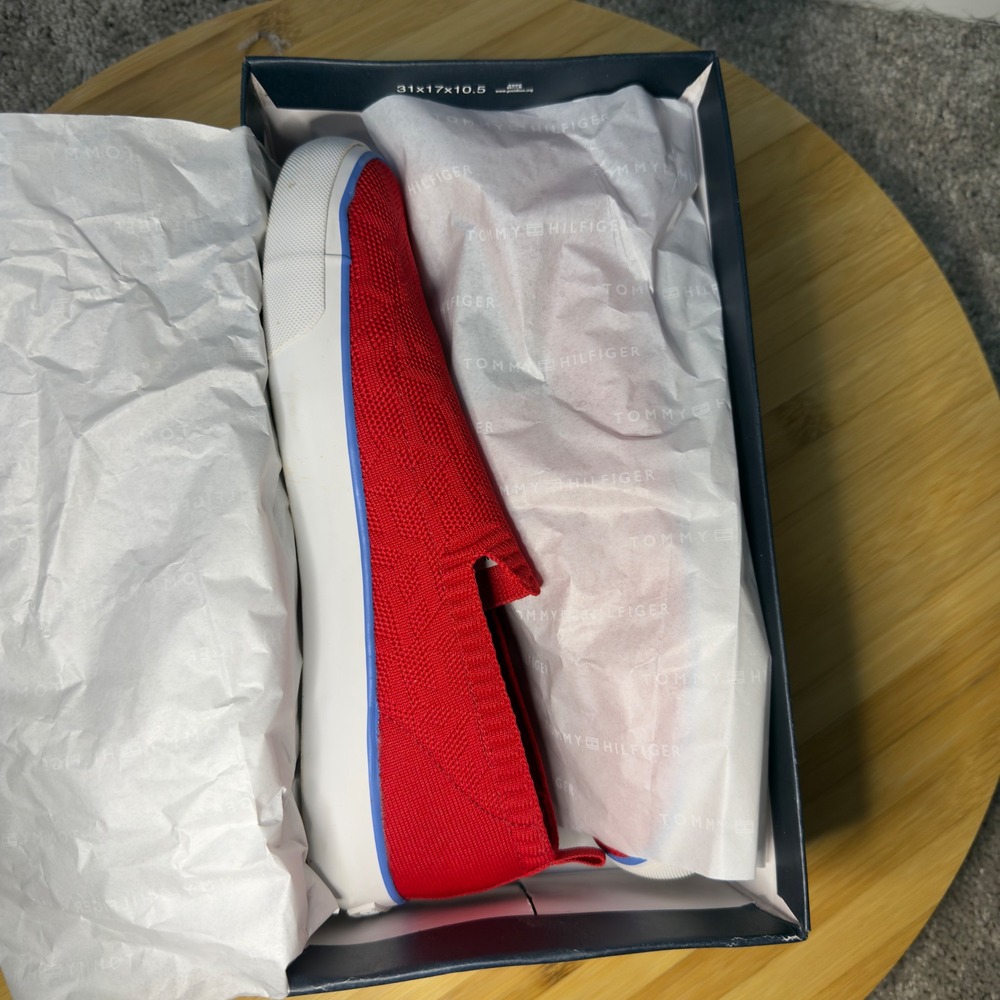 Tommy Hilfiger Womens Red Knit Monogram Slip On Sneakers Script Logo Low Top - Picture 10 of 11